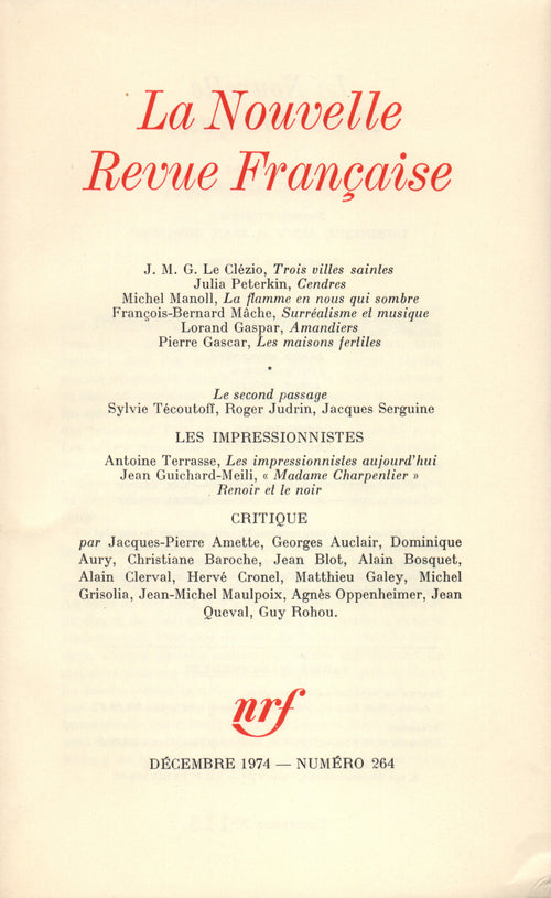La Nouvelle Revue Française N° 264