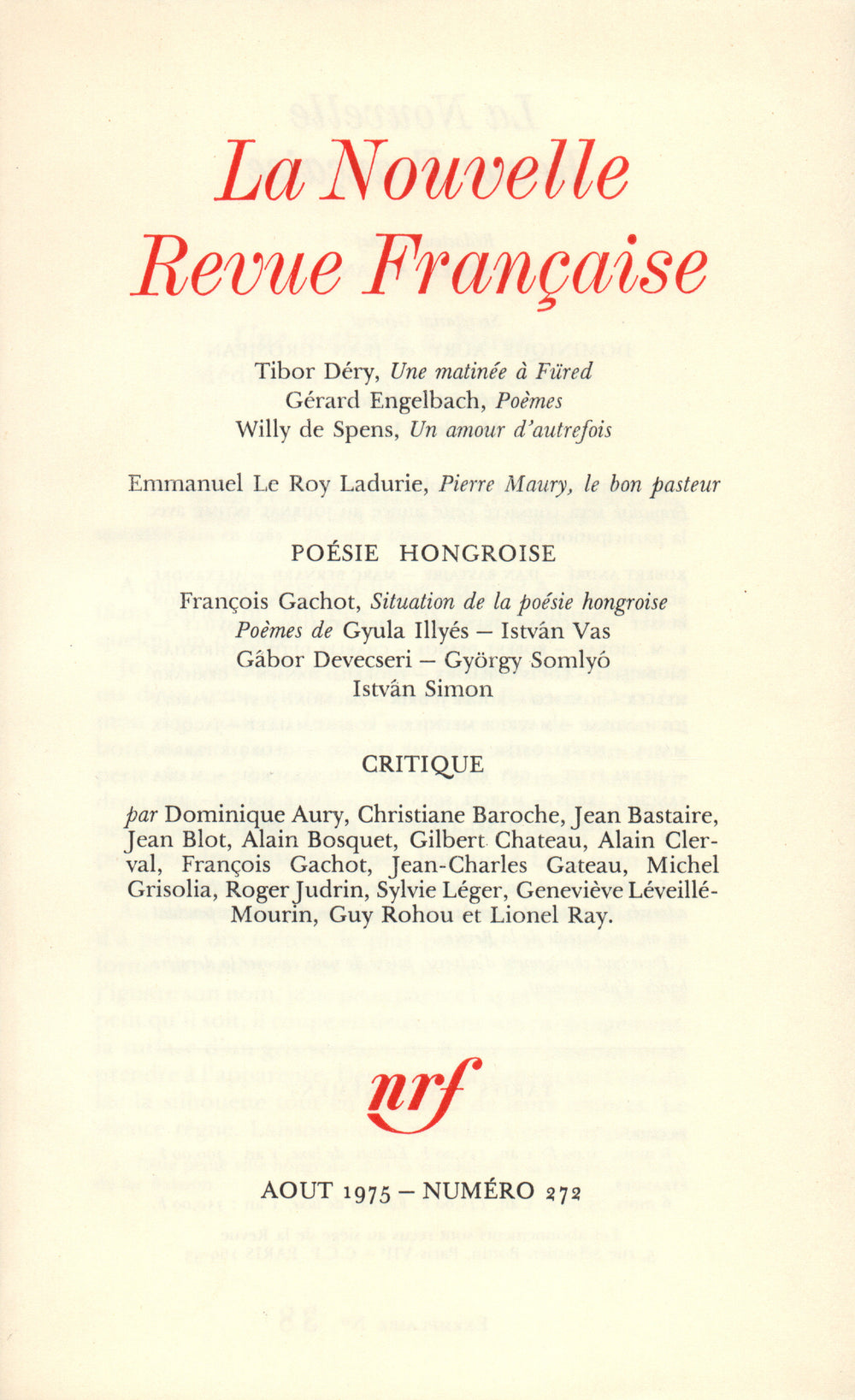 La Nouvelle Revue Française N° 272