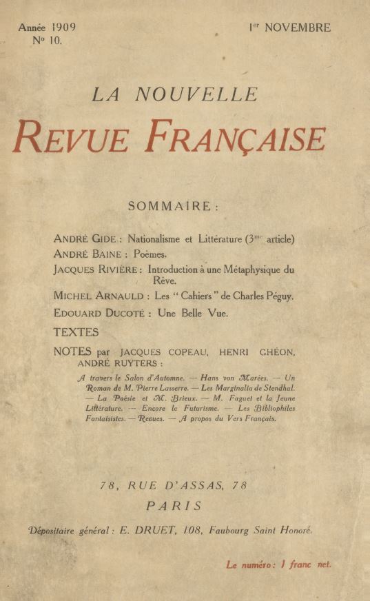 Centenaire de la mort de Jacques Rivière – La Nouvelle Revue Française