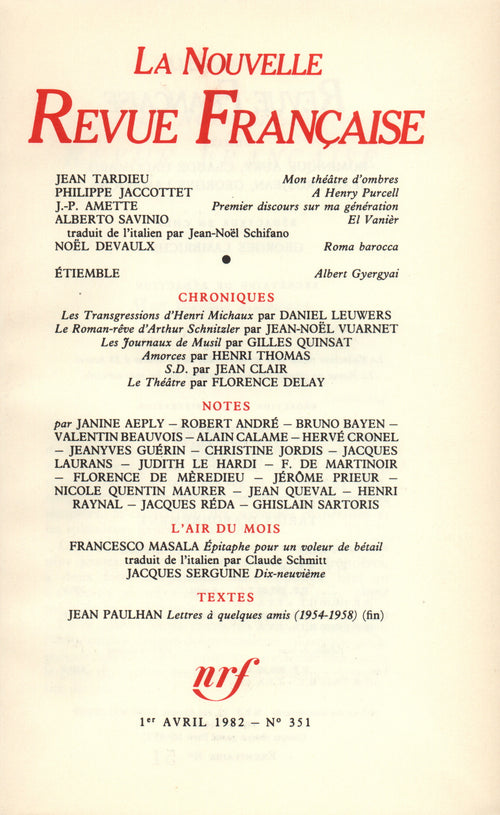 La Nouvelle Revue Française N° 351
