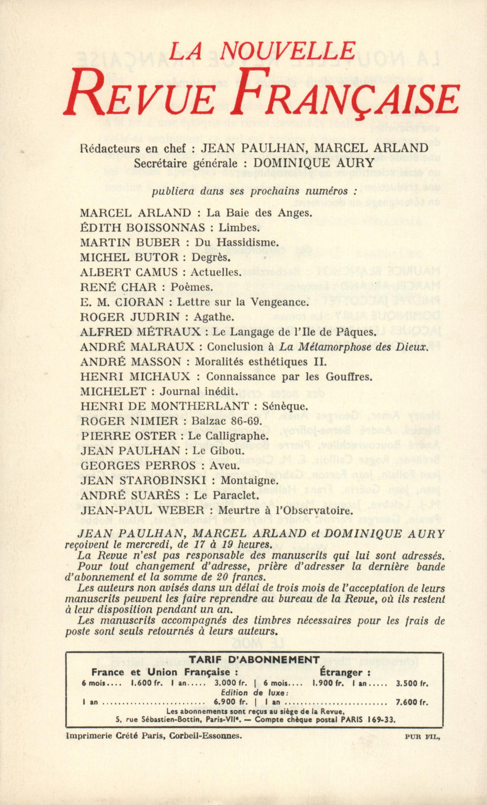 La Nouvelle Revue Française N' 80 (Aoűt 1959)