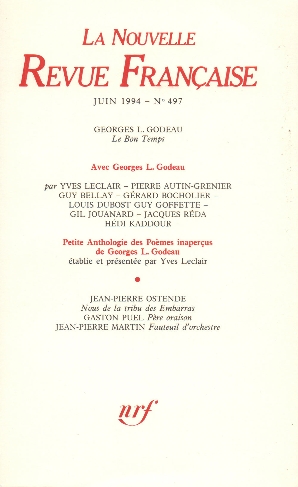 La Nouvelle Revue Française N° 497