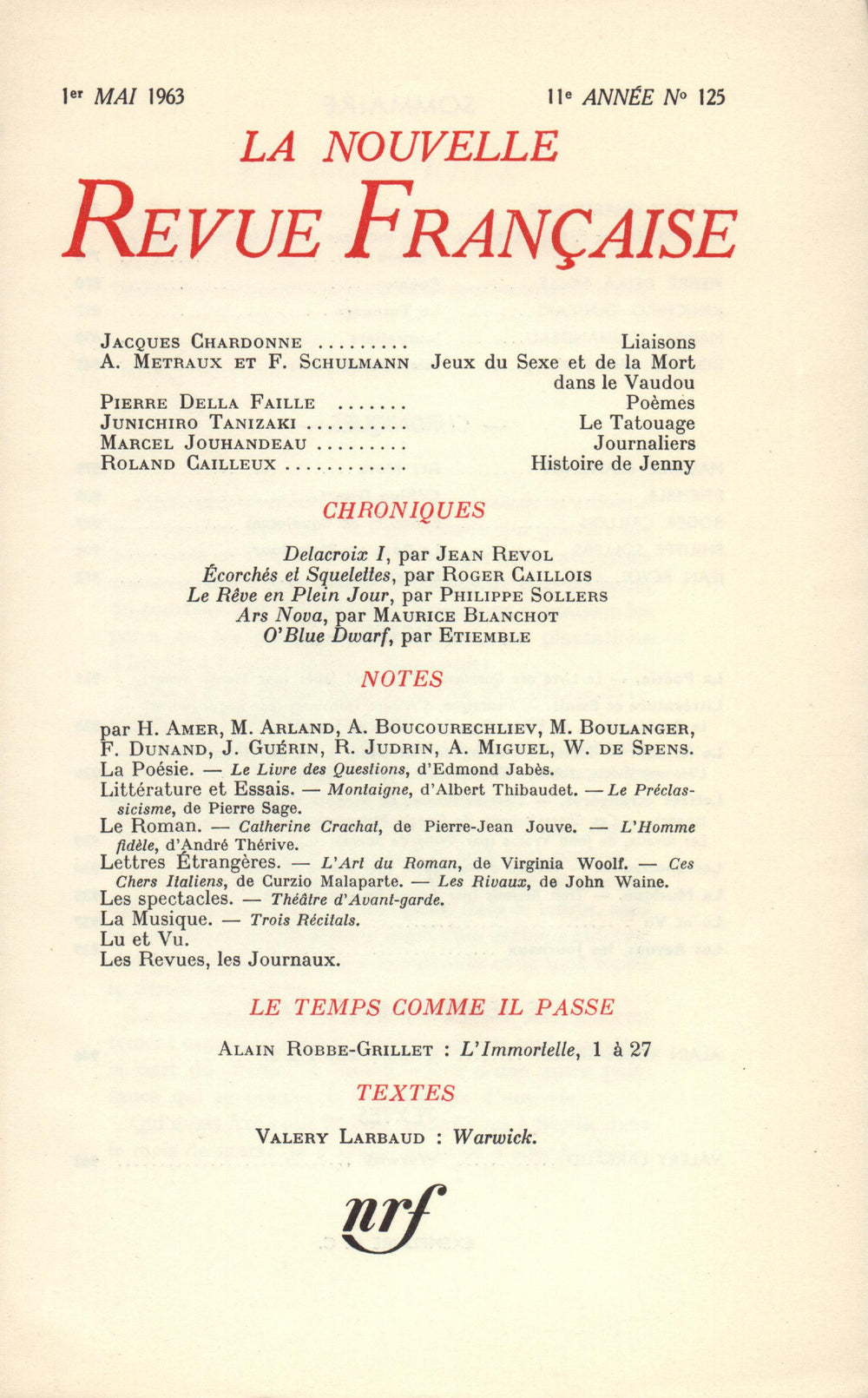 La Nouvelle Revue Française N' 125 (Mai 1963)