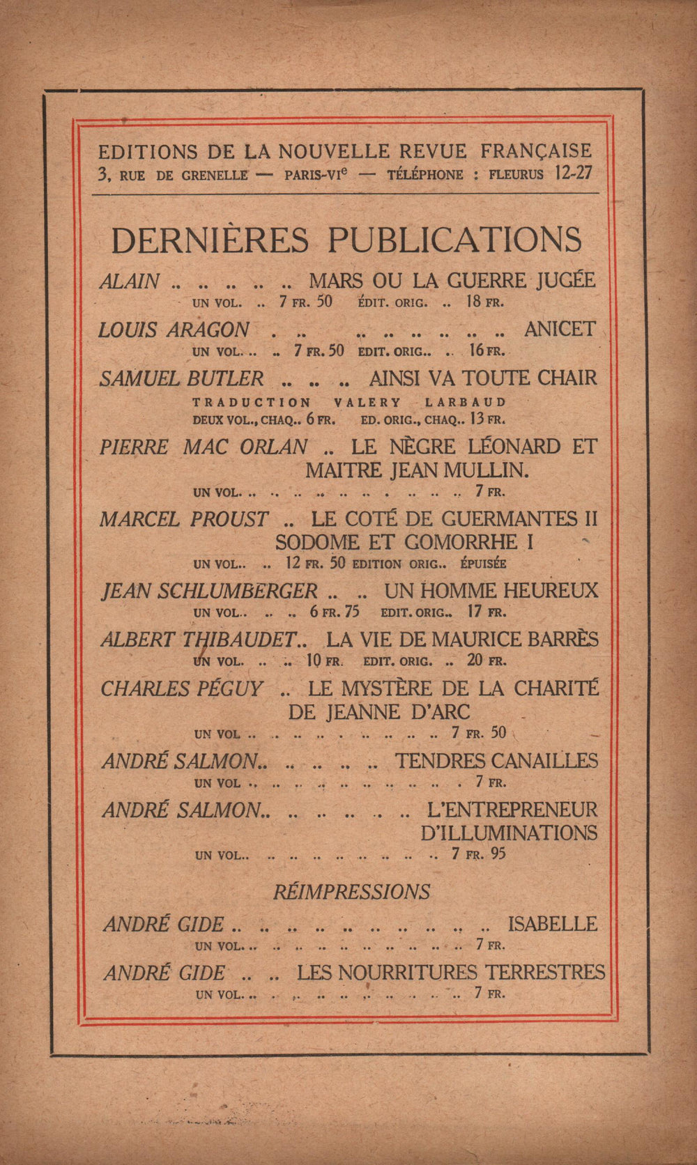 La Nouvelle Revue Française N' 96 (Septembre 1921)