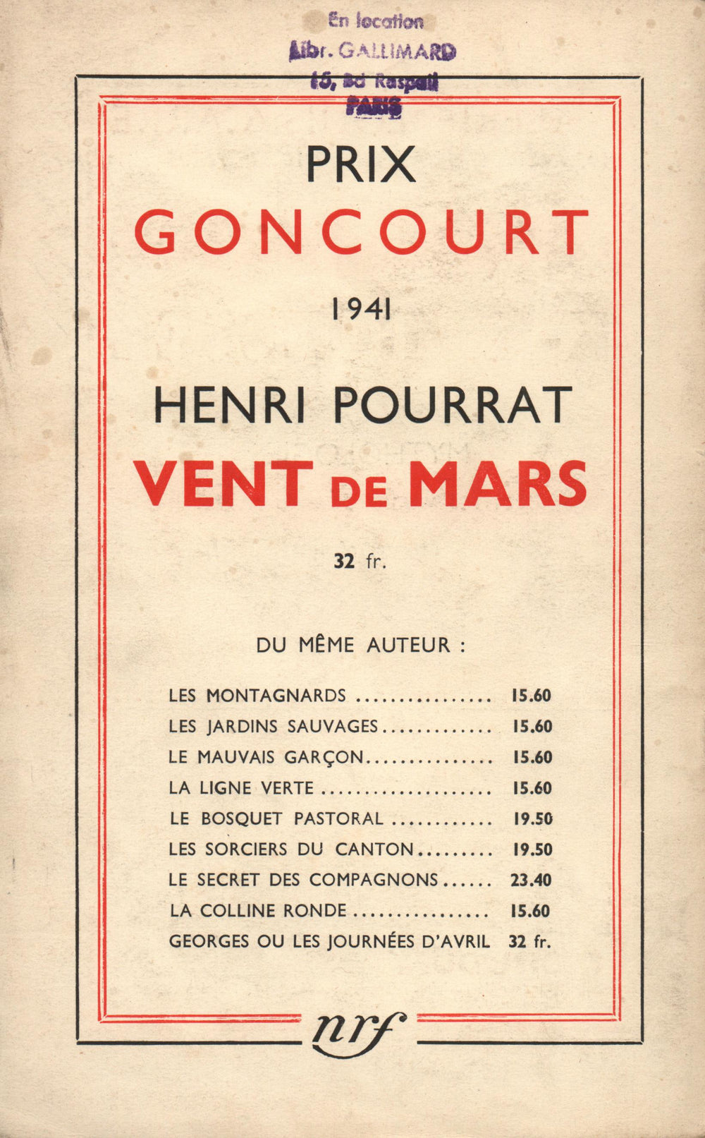 La Nouvelle Revue Française N' 335 (Janvier 1942)