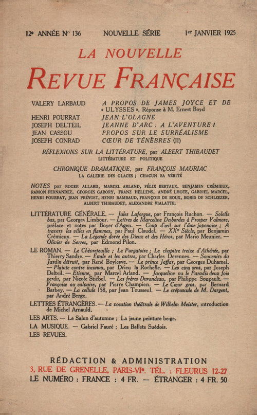 La Nouvelle Revue Française N' 136 (Janvier 1925)