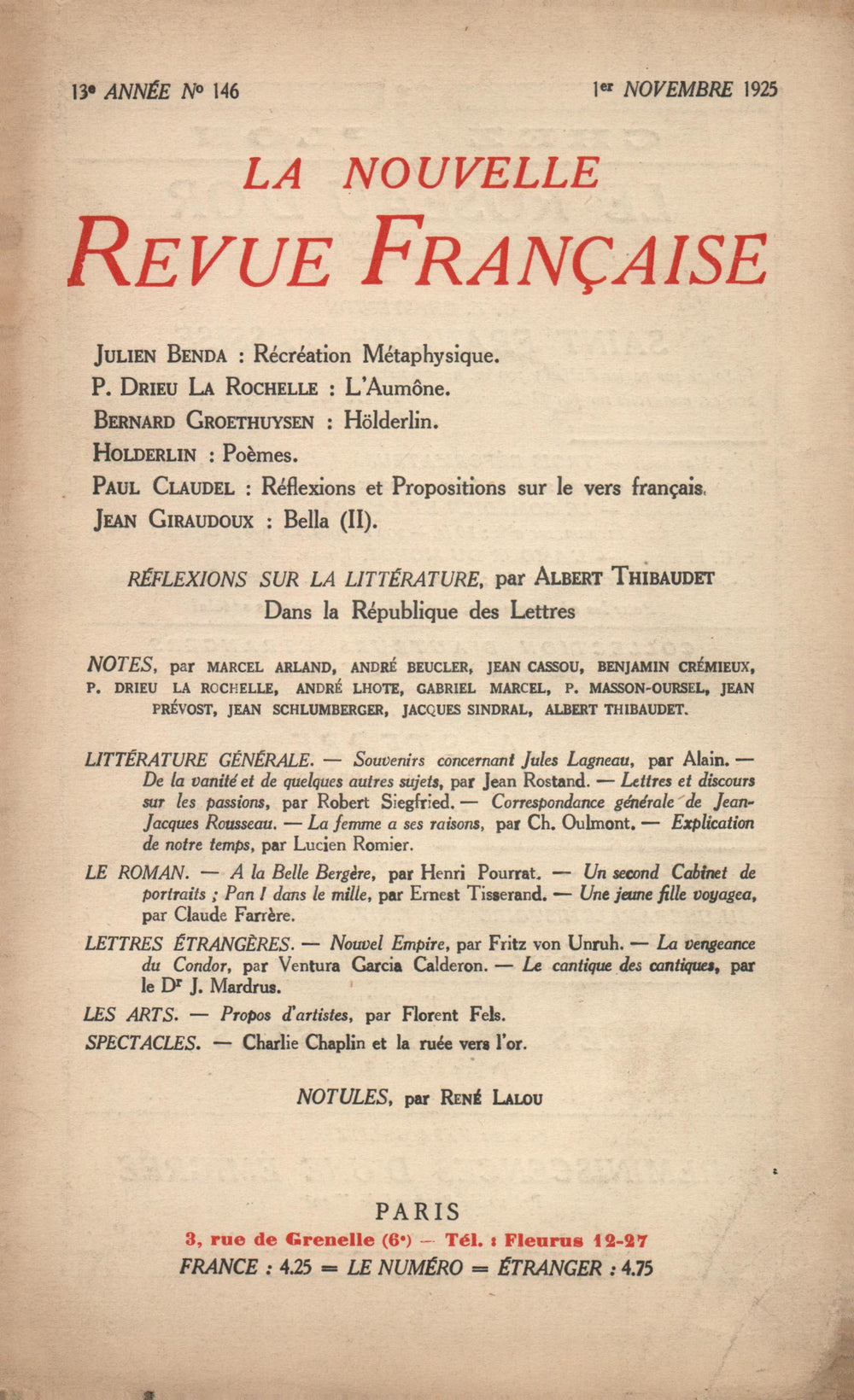 La Nouvelle Revue Française N' 146 (Novembre 1925)