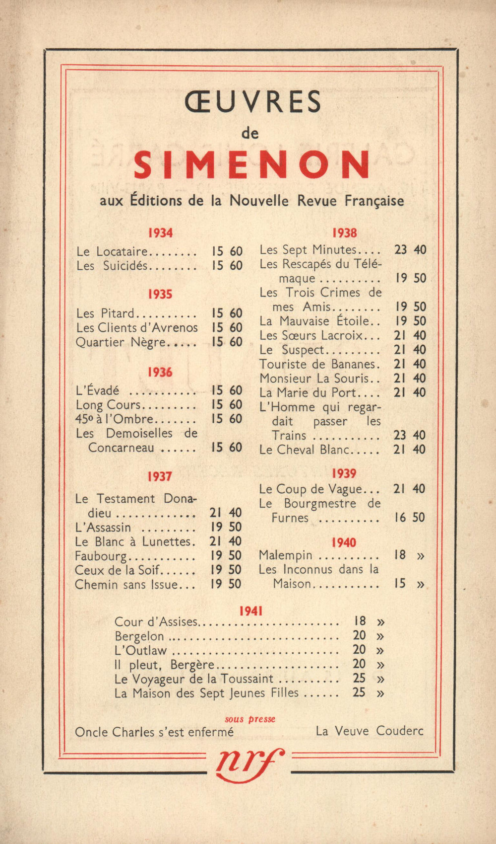 La Nouvelle Revue Française N' 338 (Avril 1942)