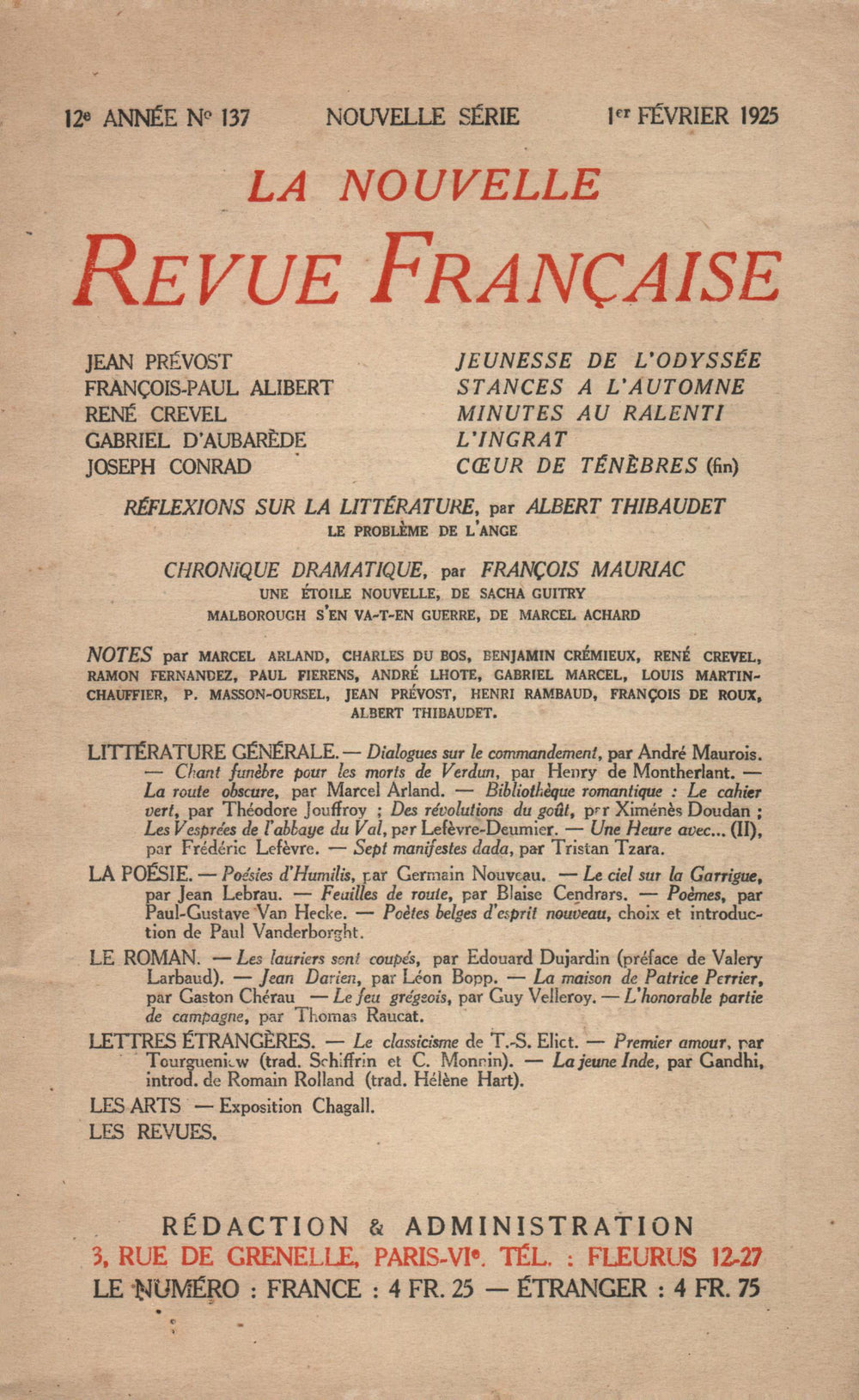 La Nouvelle Revue Française N' 137 (Février 1925)
