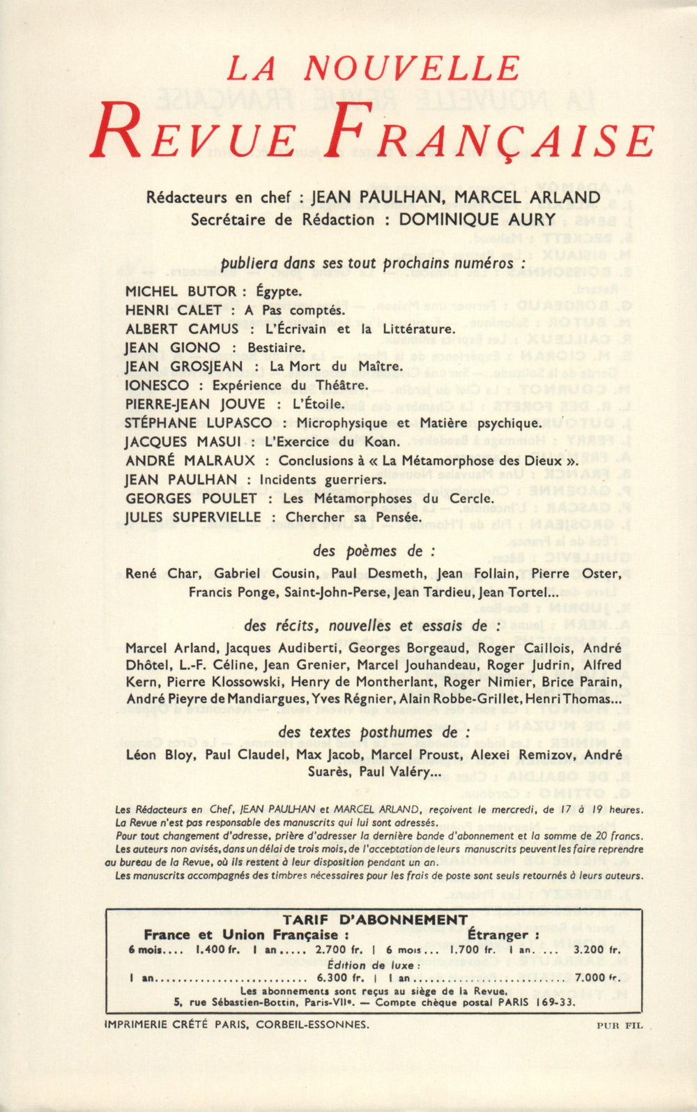 La Nouvelle Nouvelle Revue Française N' 61 (Janvier 1958)