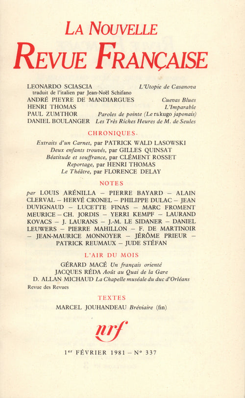 La Nouvelle Revue Française N° 337