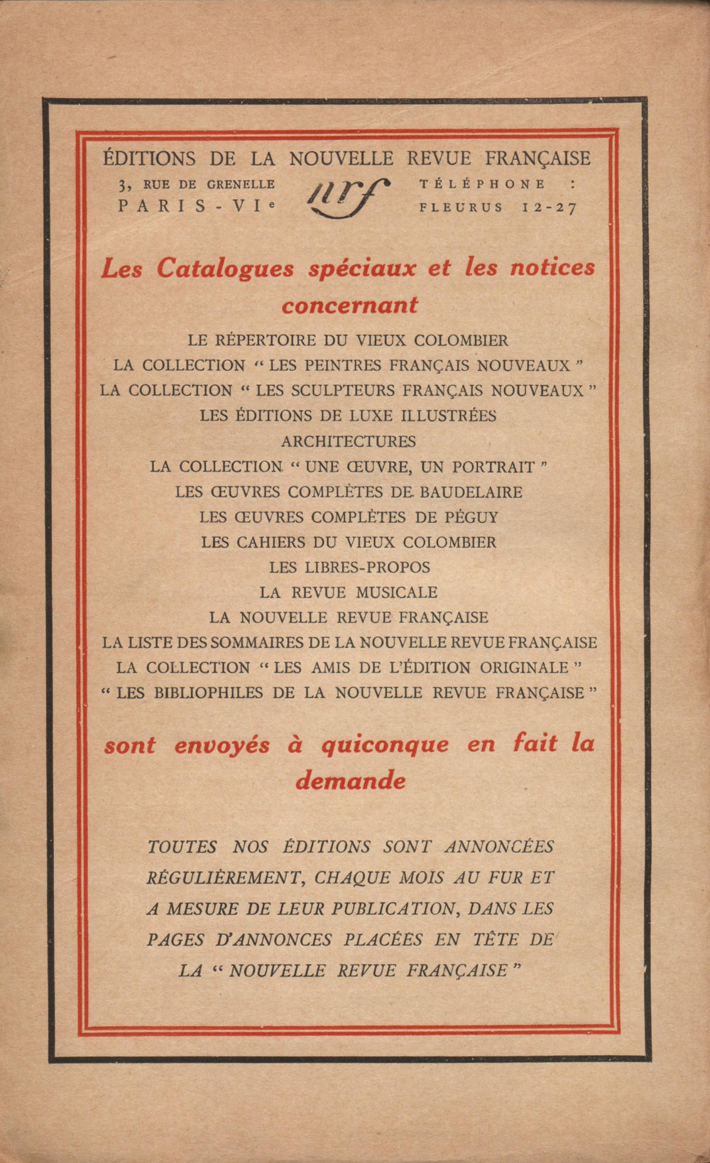 La Nouvelle Revue Française N' 110 (Novembre 1922)