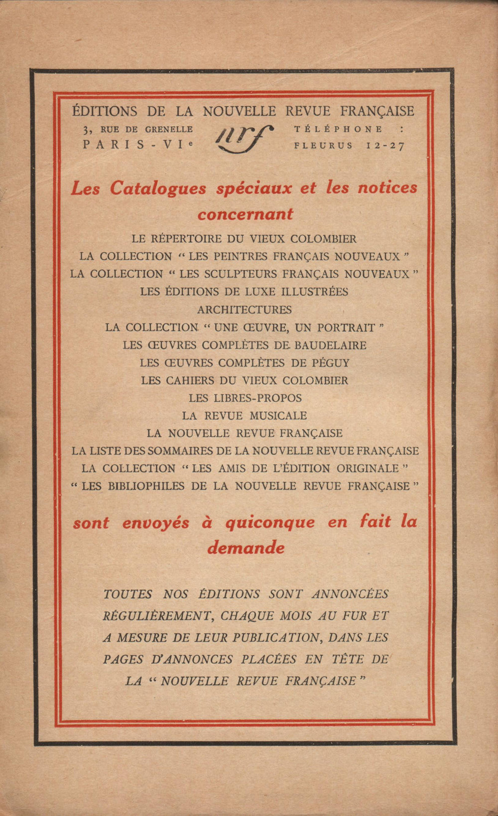 La Nouvelle Revue Française N' 110 (Novembre 1922)