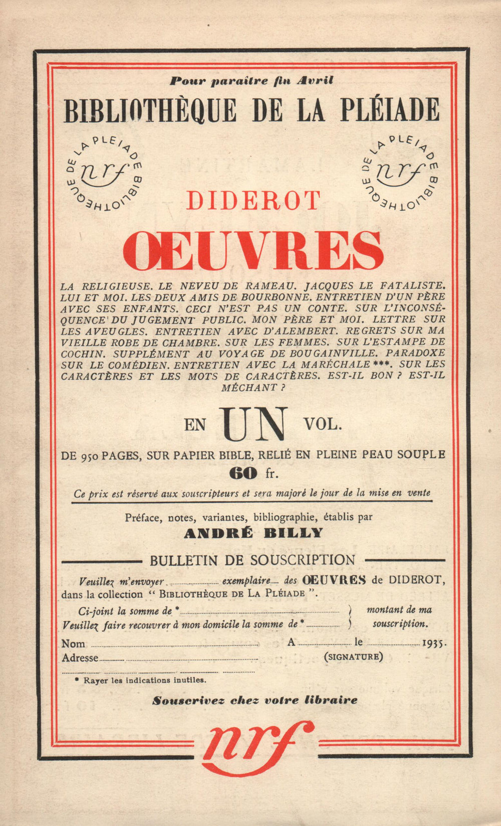 La Nouvelle Revue Française N° 258 (Mars 1935)