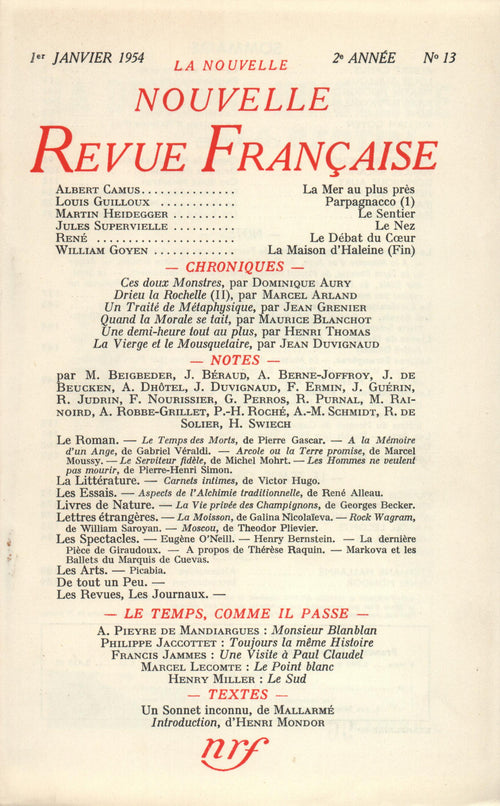 La Nouvelle Nouvelle Revue Française N' 13 (Janvier 1954)