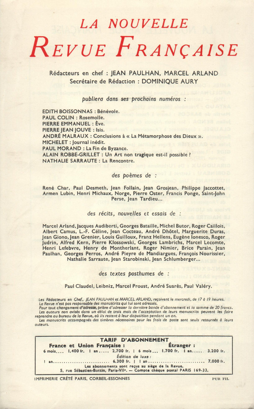 La Nouvelle Nouvelle Revue Française N' 68 (Aoűt 1958)