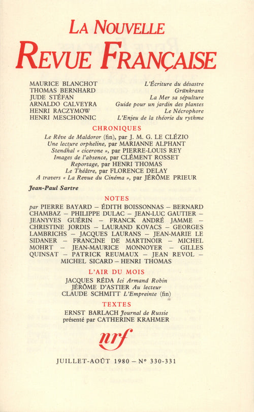La Nouvelle Revue Française N° 330