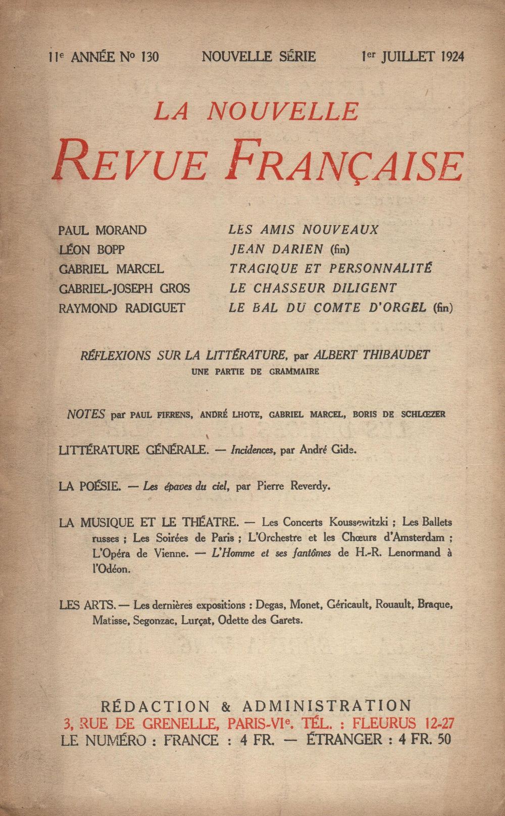 La Nouvelle Revue Française N' 130 (Juillet 1924)