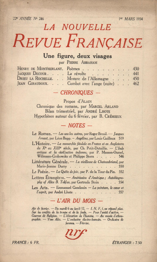 La Nouvelle Revue Française N° 246 (Mars 1934)