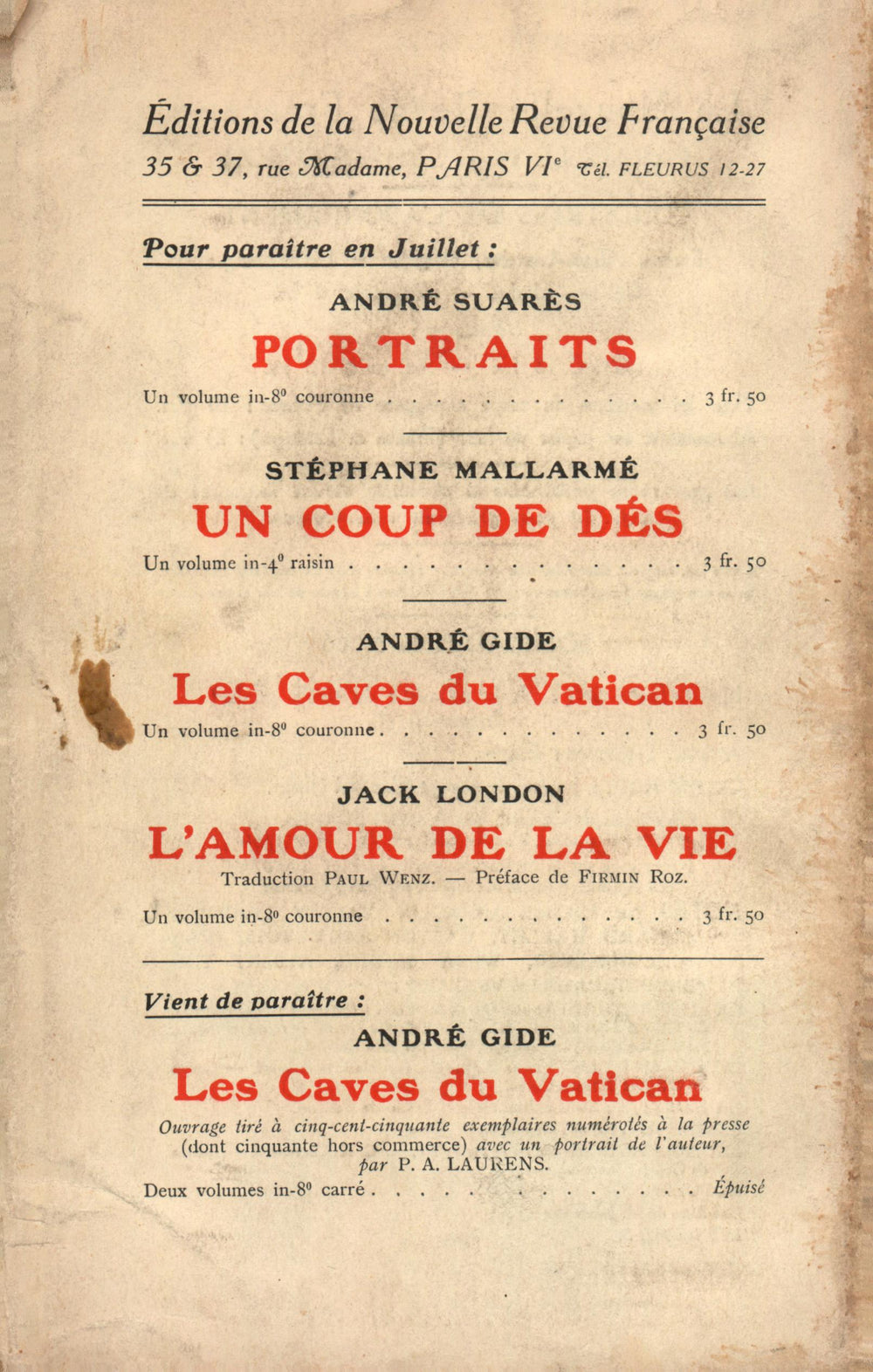 La Nouvelle Revue Française N' 67 (Juillet 1914)