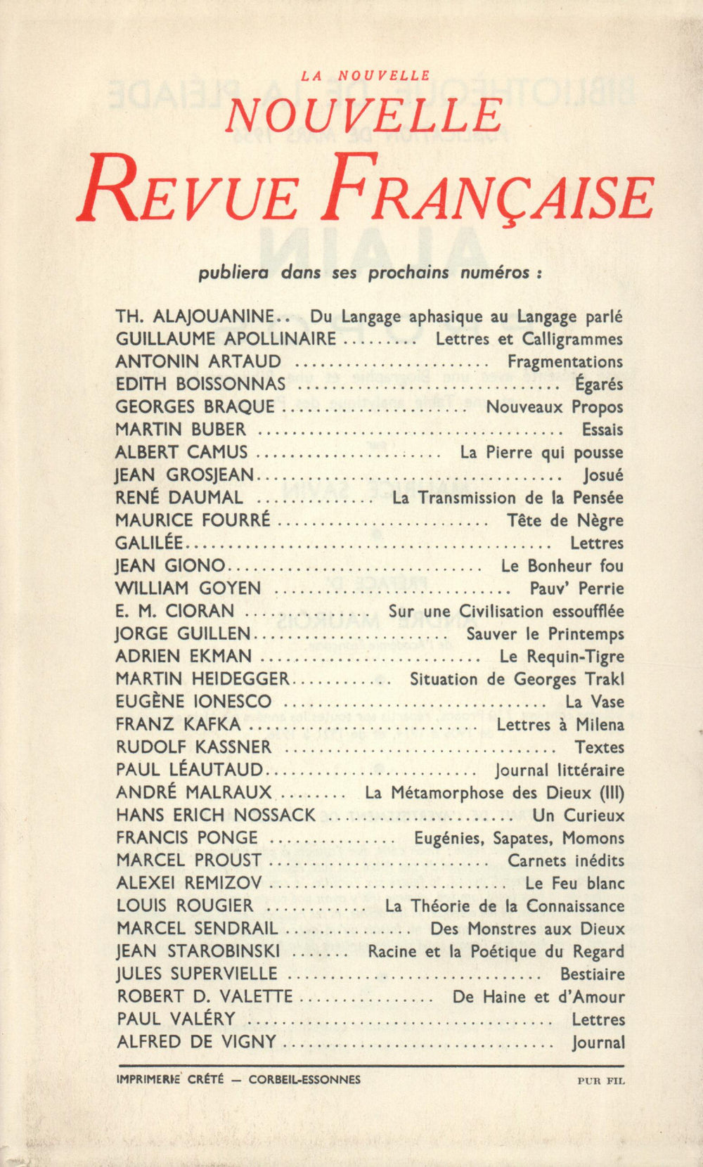 La Nouvelle Nouvelle Revue Française N' 39 (Mars 1956)