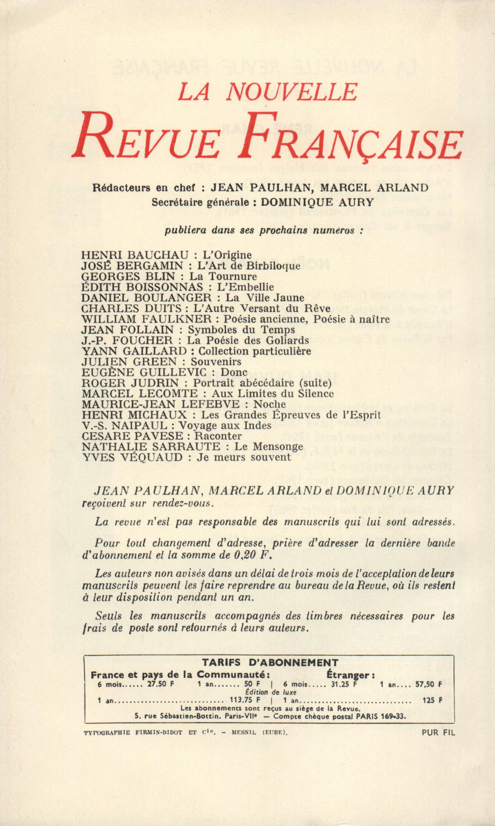 La Nouvelle Revue Française N' 150 (Juin 1965)