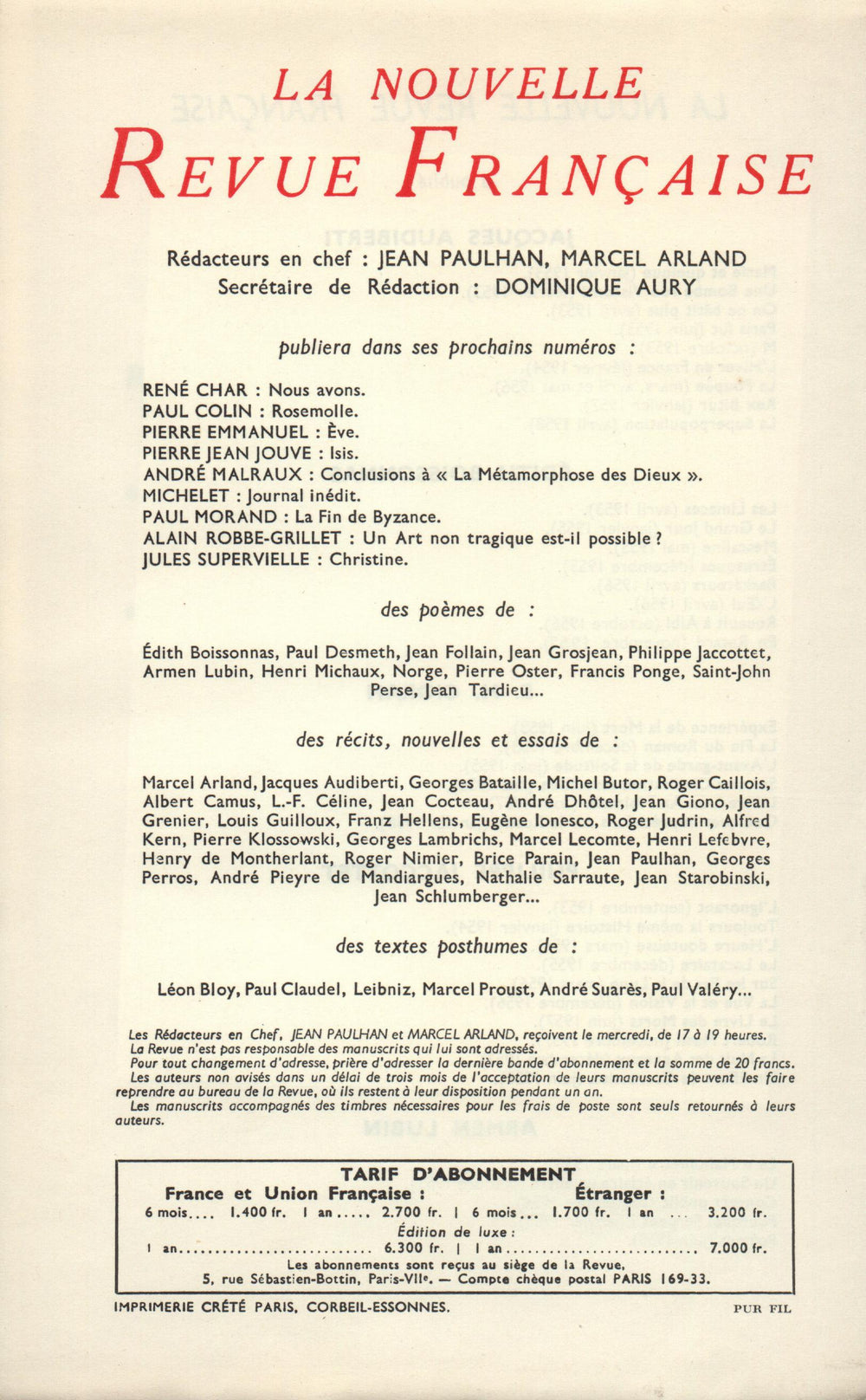 La Nouvelle Nouvelle Revue Française N' 67 (Juillet 1958)