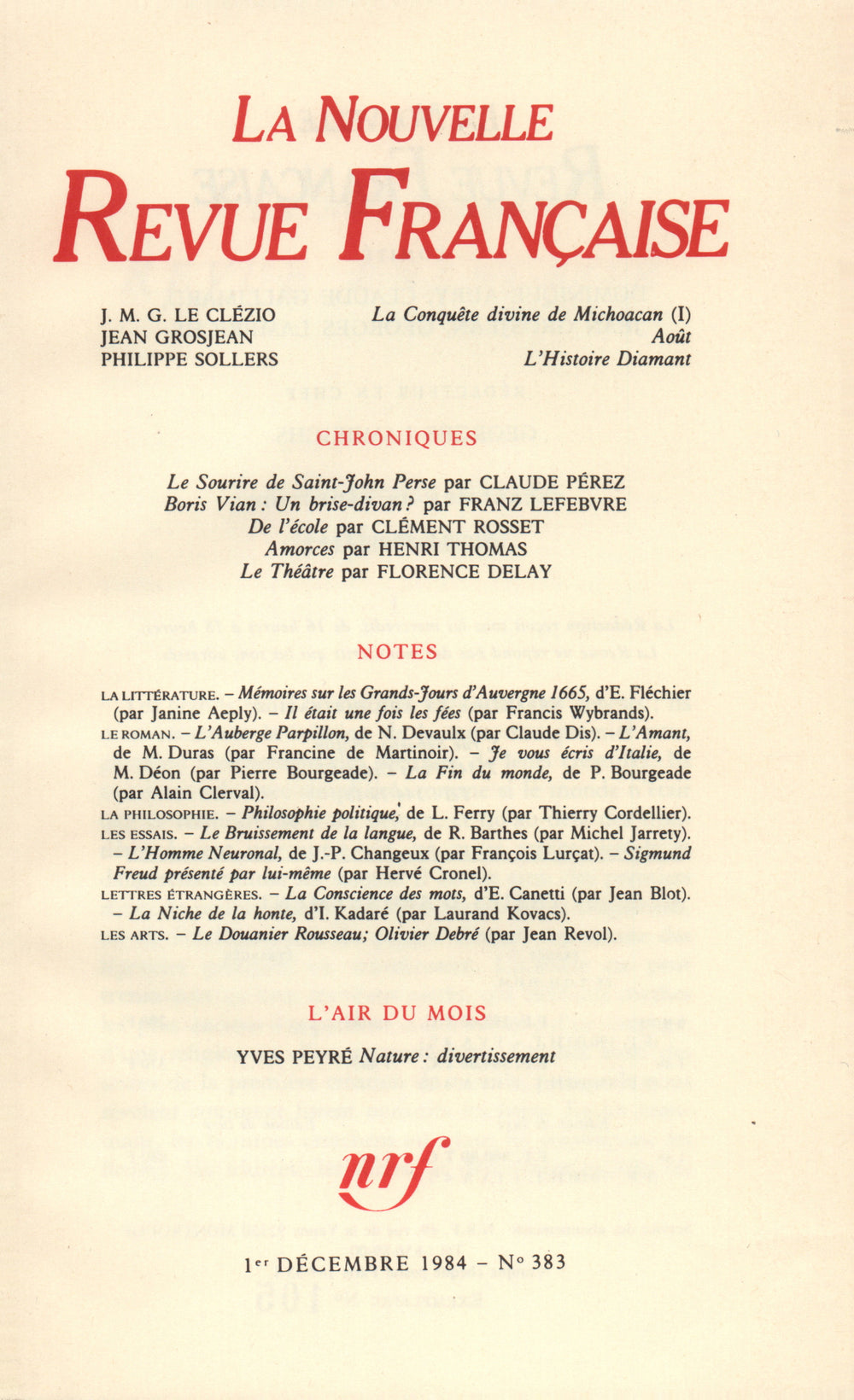 La Nouvelle Revue Française N° 383