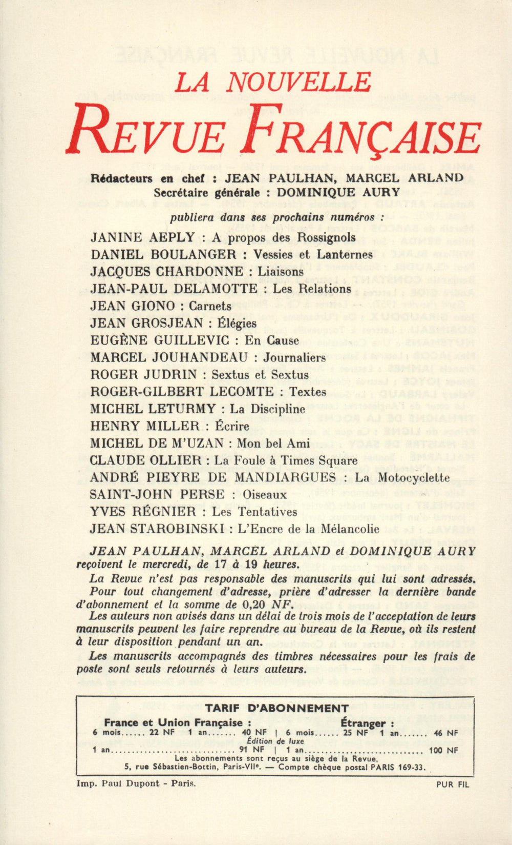 La Nouvelle Revue Française N' 115 (Juillet 1962)