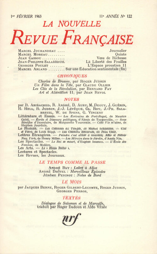 La Nouvelle Revue Française N' 122 (Février 1963)
