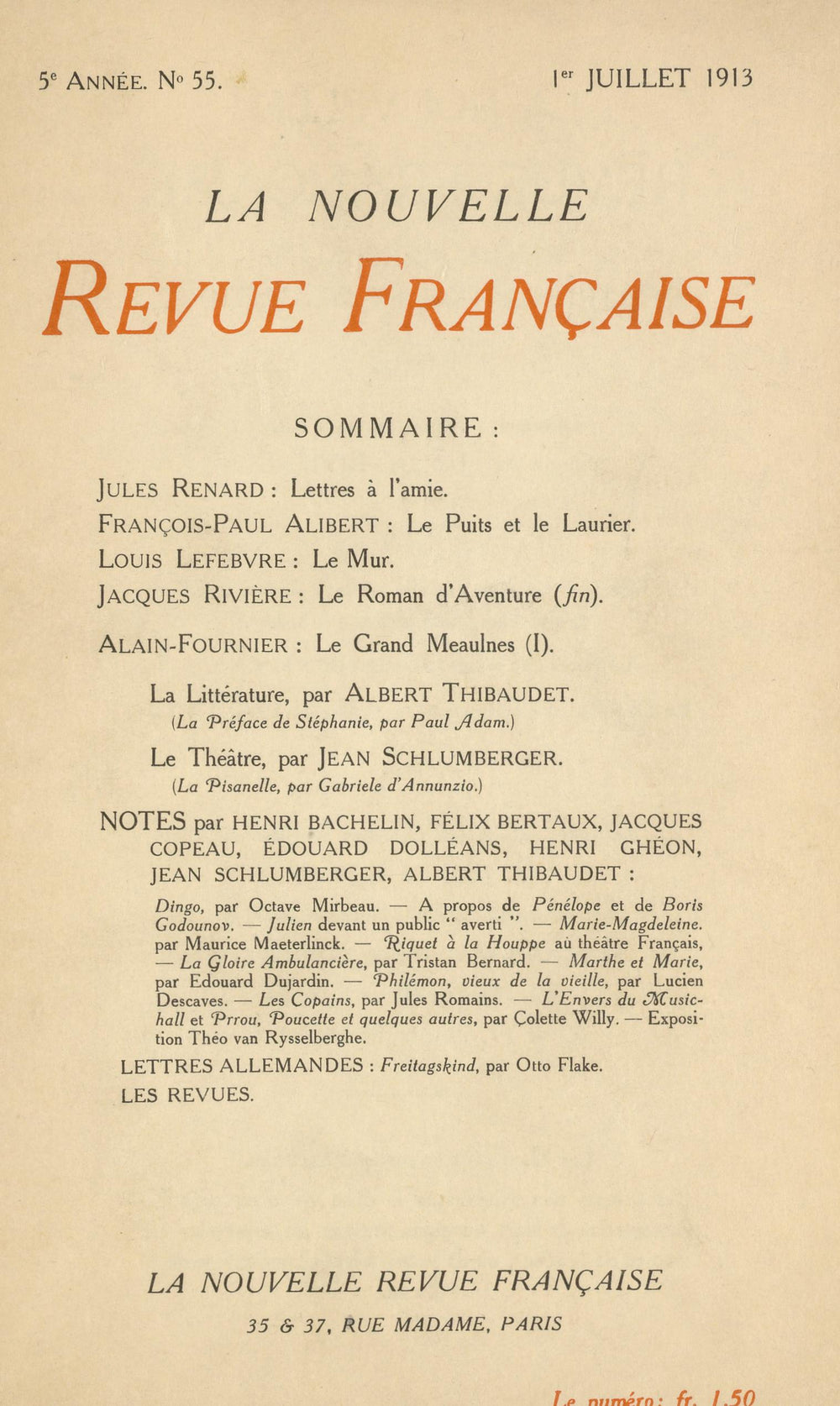 La Nouvelle Revue Française N' 55 (Juillet 1913)