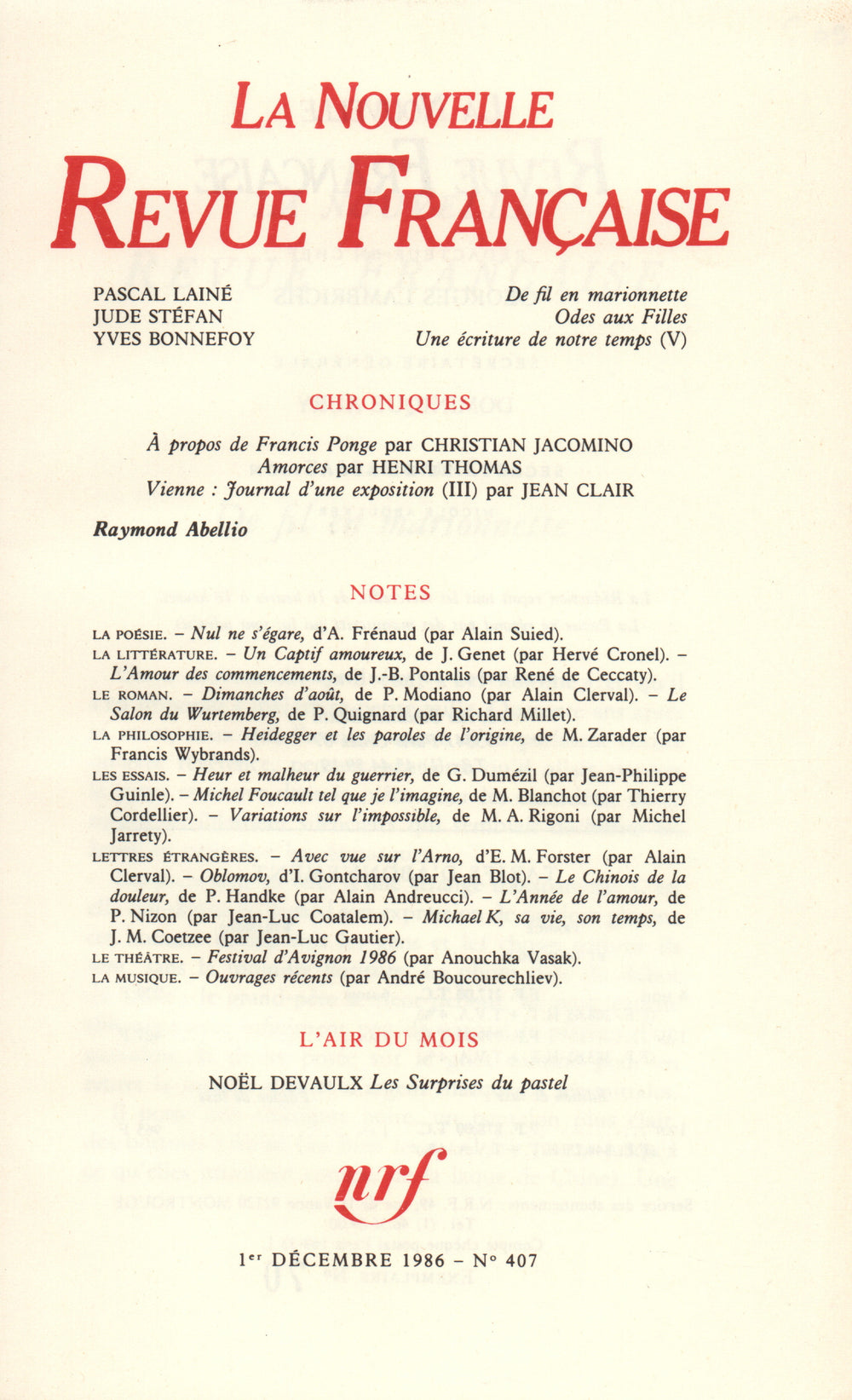 La Nouvelle Revue Française N° 407