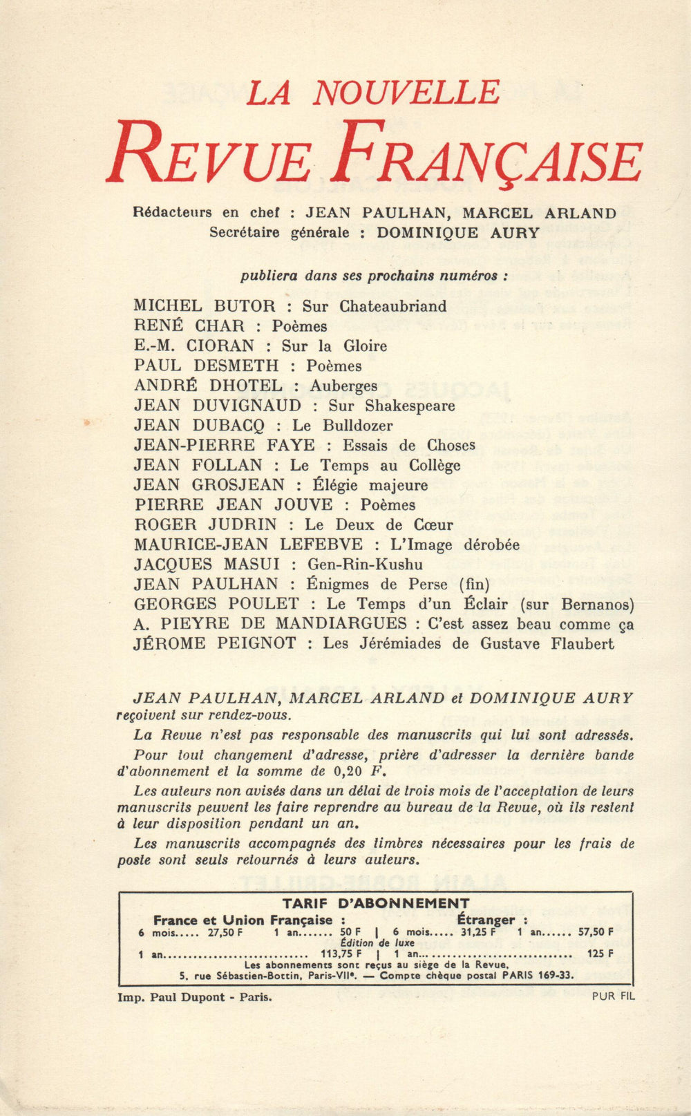 La Nouvelle Revue Française N' 125 (Mai 1963)