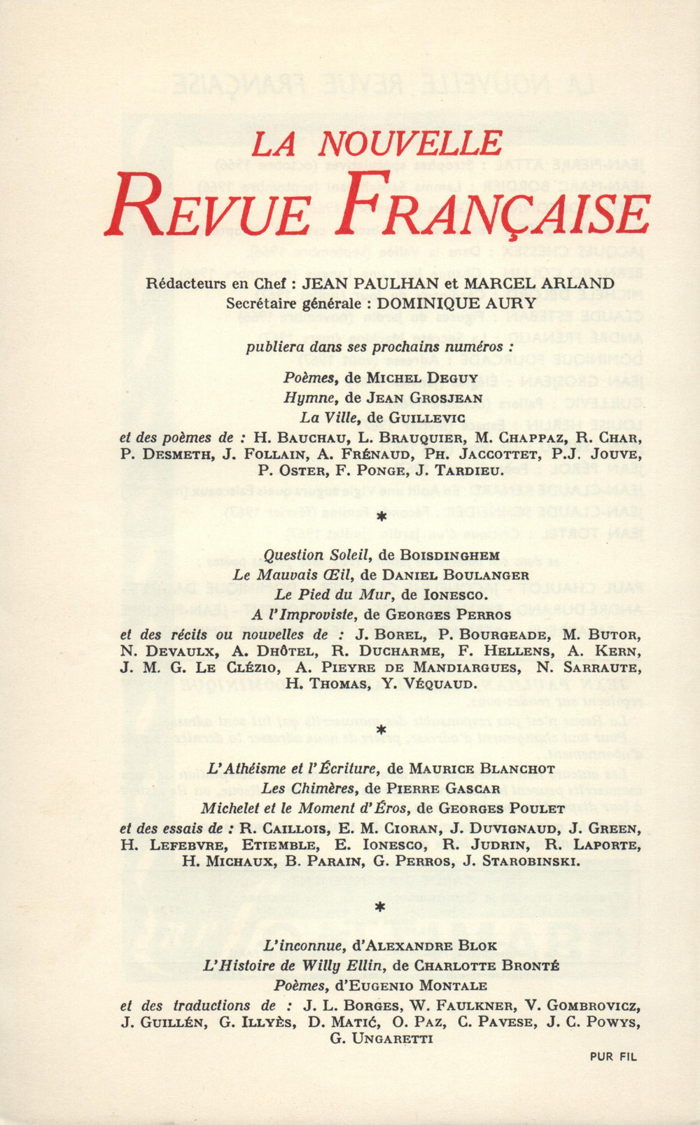 La Nouvelle Revue Française N' 177 (Septembre 1967)