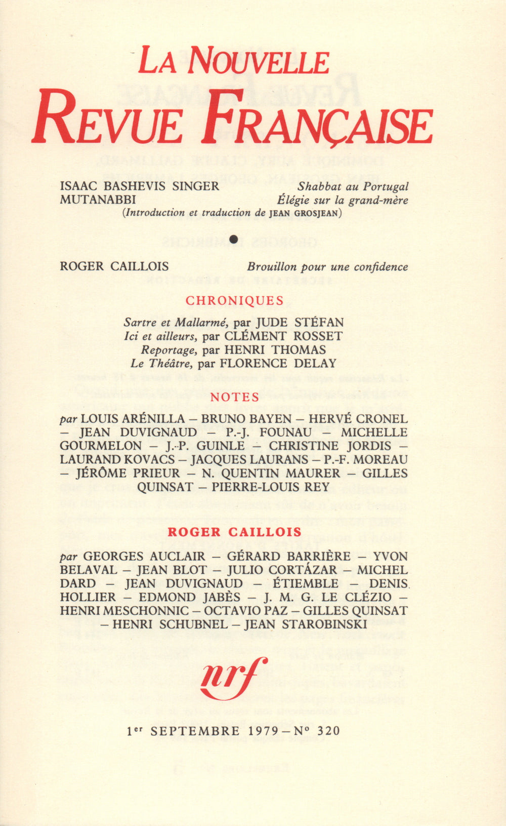 La Nouvelle Revue Française N° 320