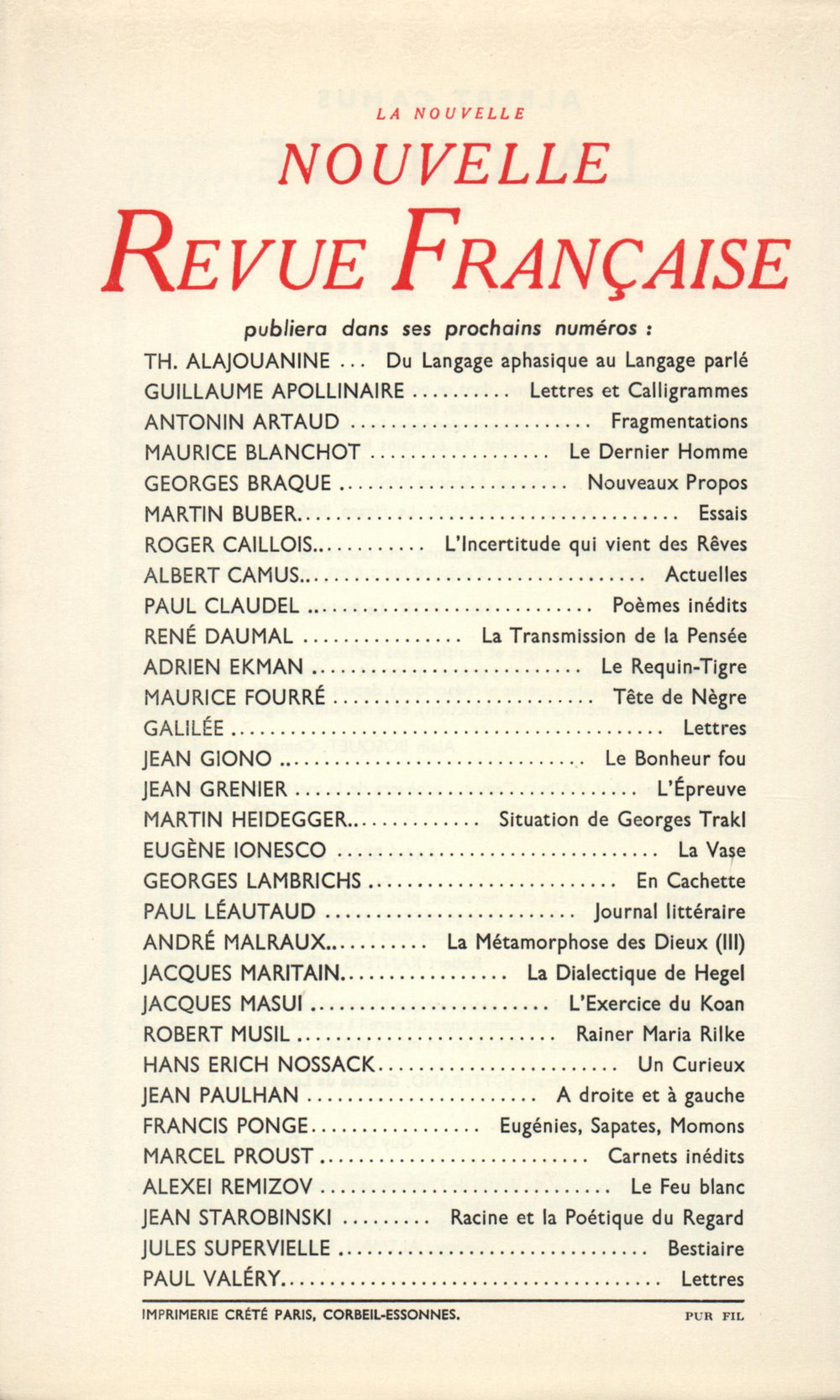 Hommage ŕ Francis Ponge N' 45 (Septembre 1956)