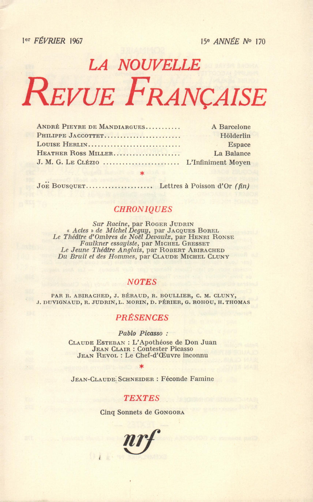 La Nouvelle Revue Française N' 170 (Février 1967)