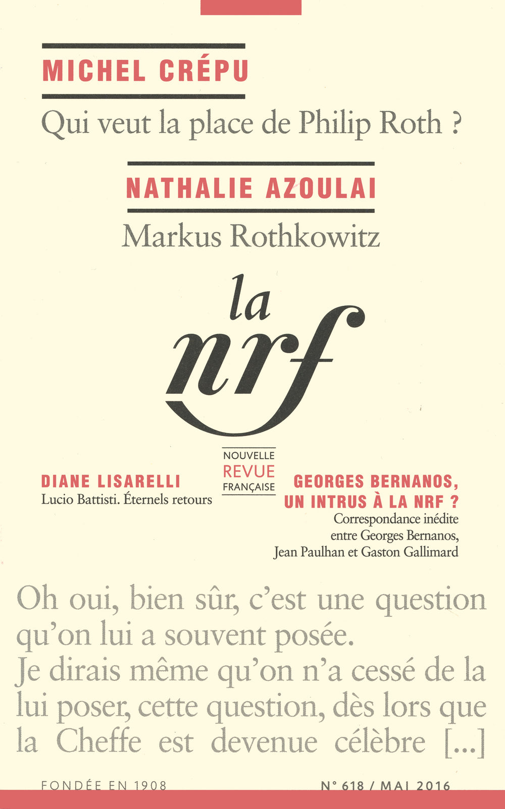 La Nouvelle Revue Française N° 618 (Mai 2016)