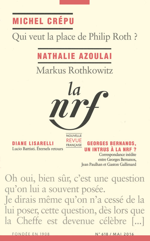 La Nouvelle Revue Française N° 618 (Mai 2016)