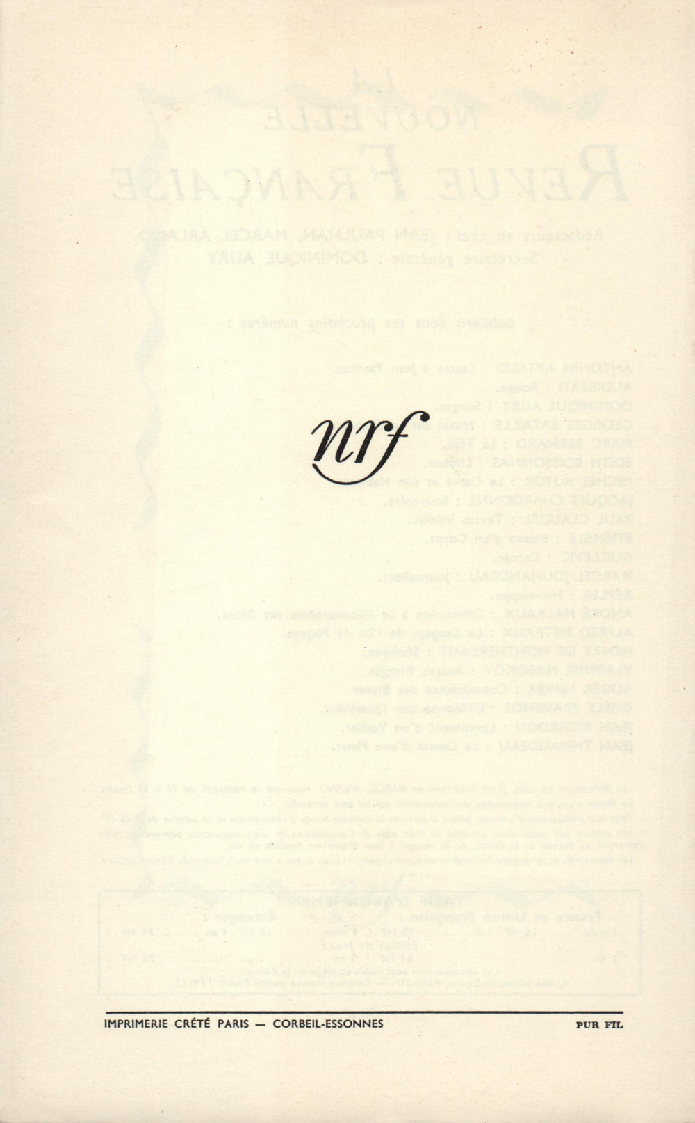 Hommage ŕ Jules Supervielle N' 94 (Octobre 1960)
