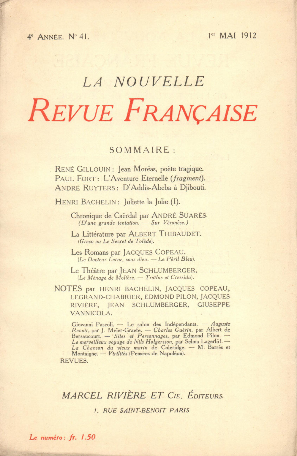 La Nouvelle Revue Française N' 41 (Mai 1912)