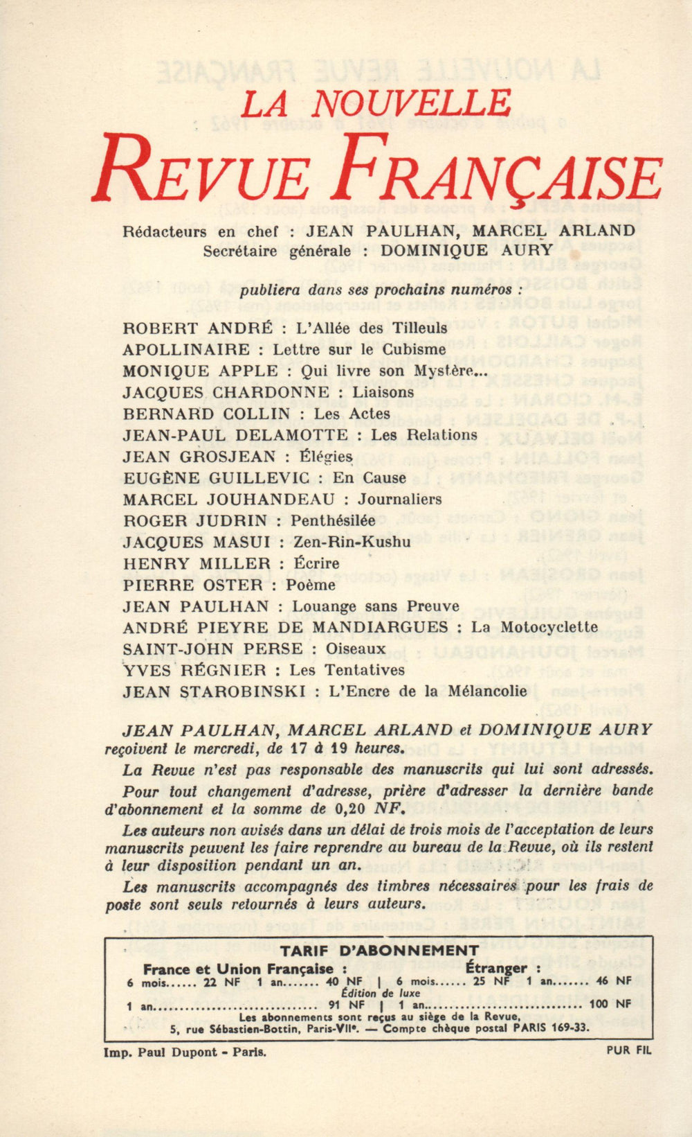 La Nouvelle Revue Française N' 118 (Octobre 1962)