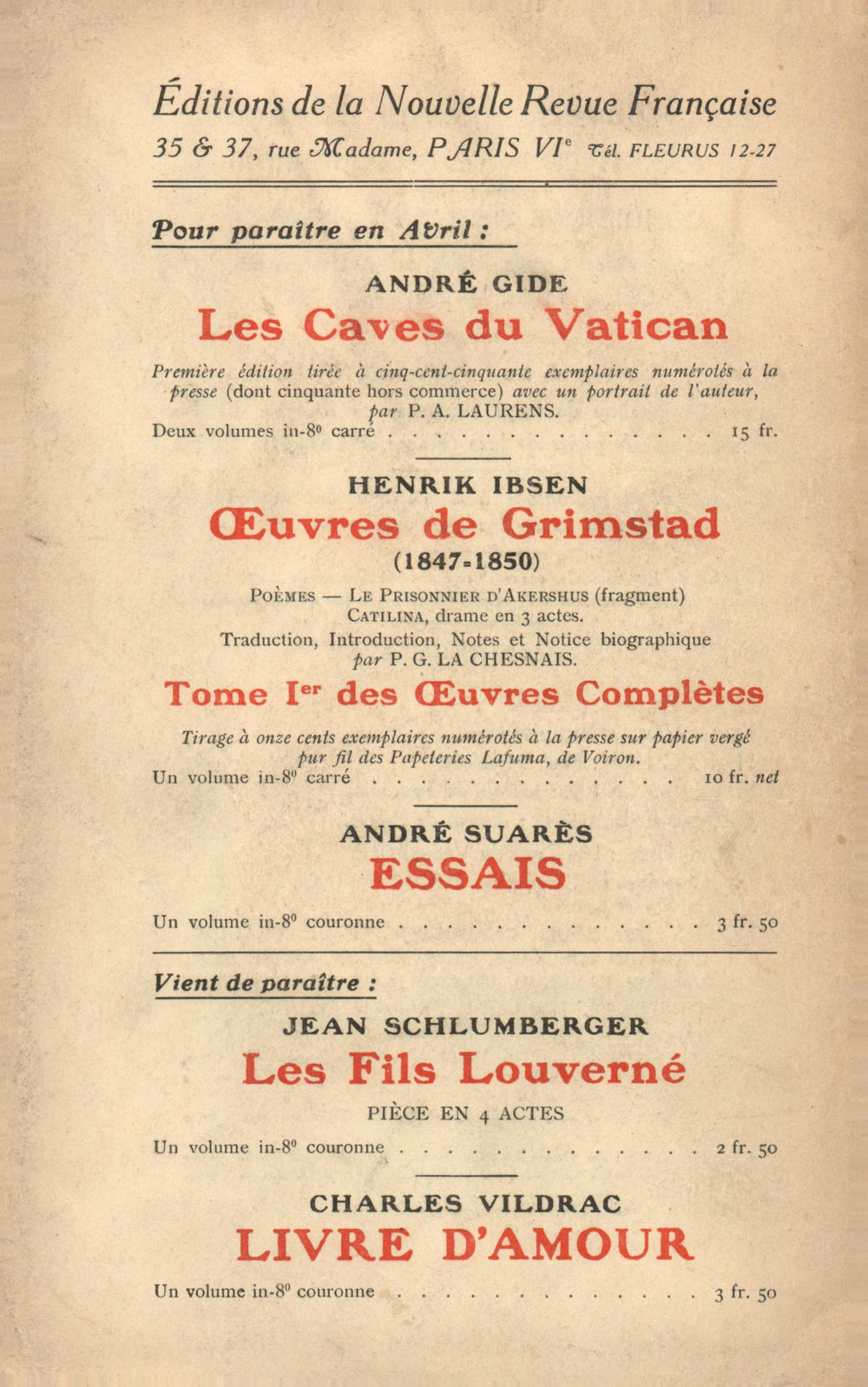 La Nouvelle Revue Française N' 64 (Avril 1914)