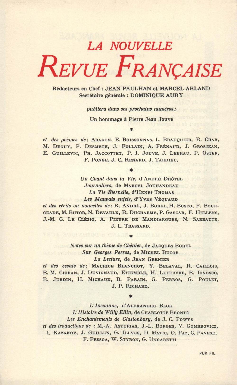 La Nouvelle Revue Française N' 181 (Janvier 1968)