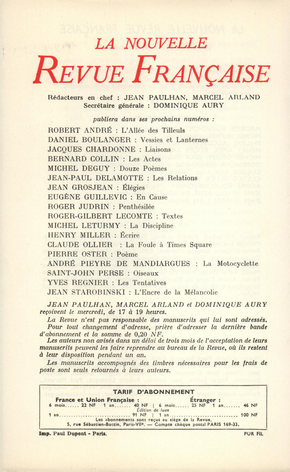 La Nouvelle Revue Française N' 116 (Aoűt 1962)