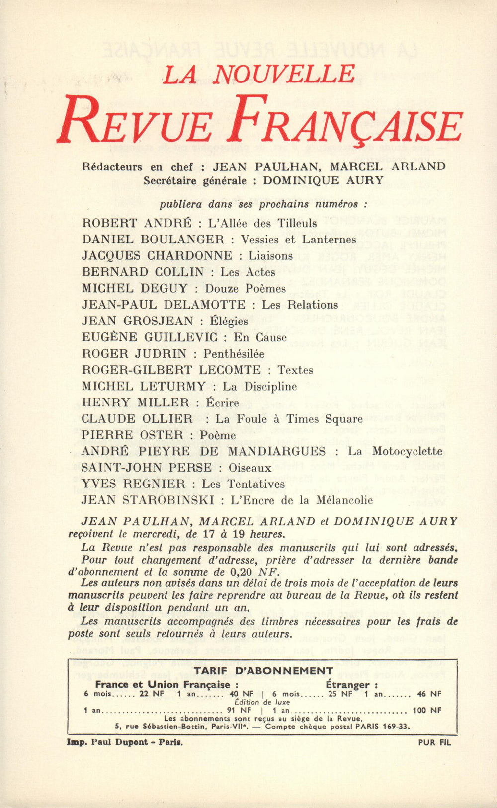 La Nouvelle Revue Française N' 116 (Aoűt 1962)