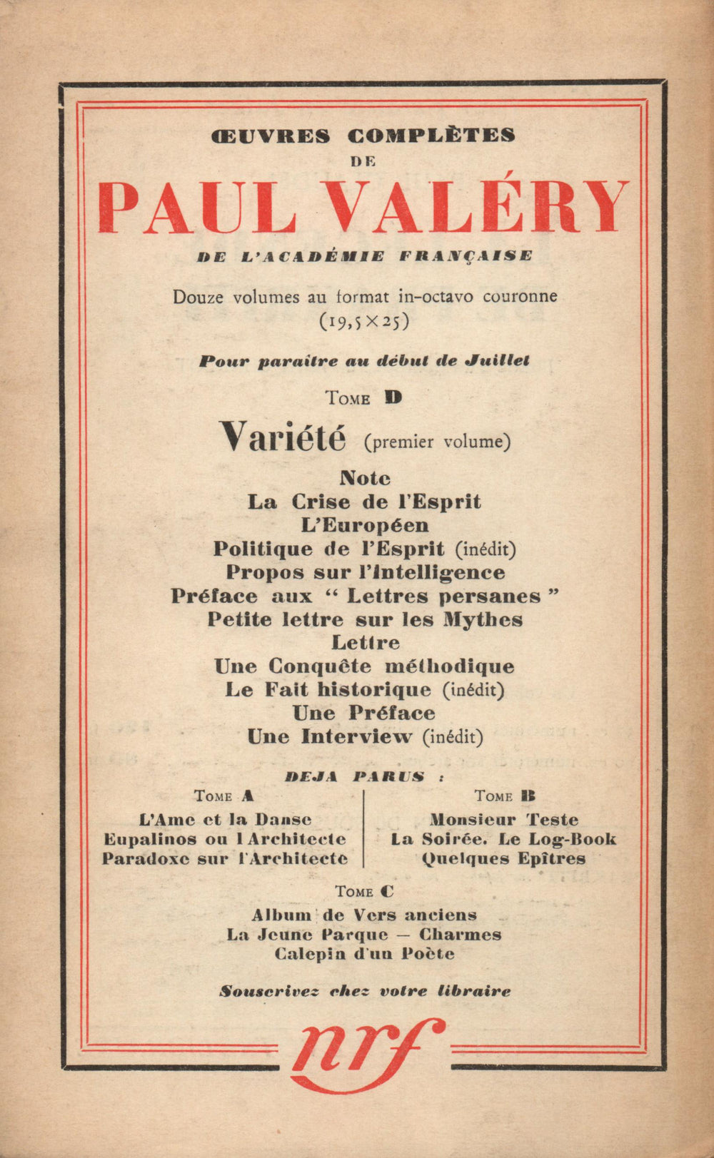 La Nouvelle Revue Française N° 250 (Juillet 1934)