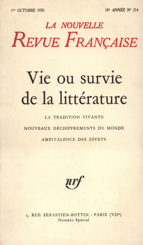 Vie ou survie de la littérature N° 214