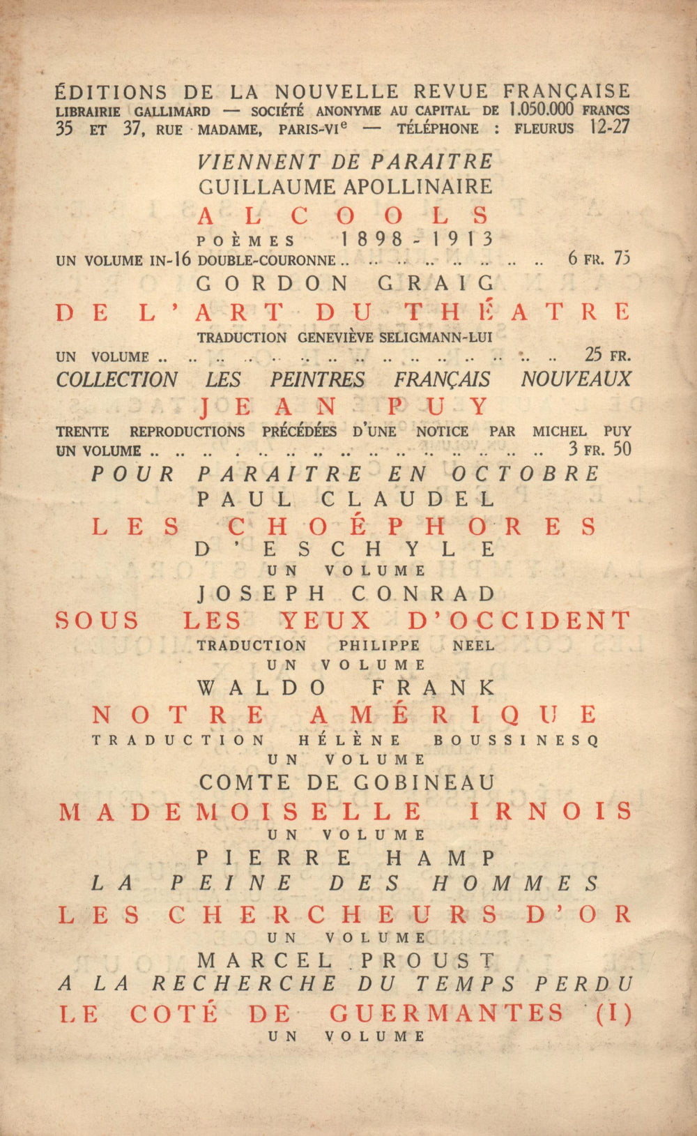 La Nouvelle Revue Française N' 85 (Octobre 1920)