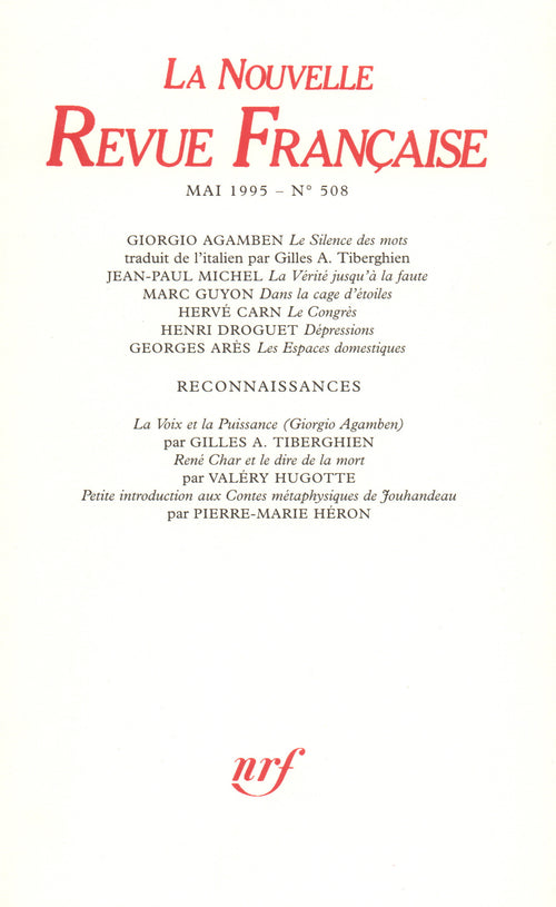 La Nouvelle Revue Française N° 508